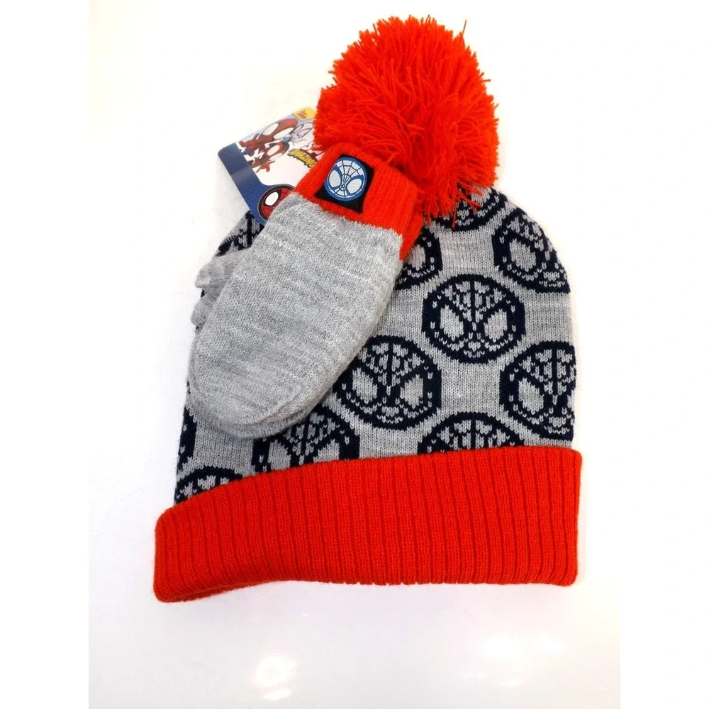 Spider-man Winter Hat Mitten Set Toddler Size 2T - 5T Marvel